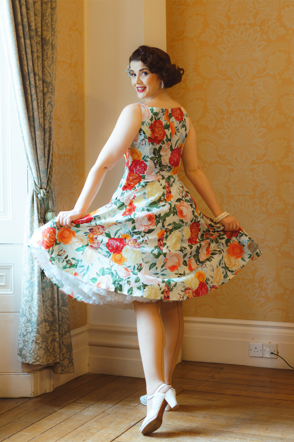 Golden Peony Swing Dress in Extended Sizing
